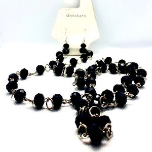 Black Faceted Beads & Silver Links Necklace